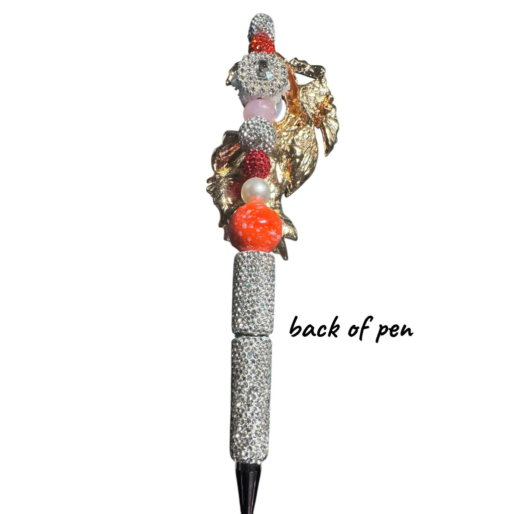 Luxury Jeweled Decorative Pen – Crystal Encrusted Phoenix/Fish Design, Pearl Accent, Collectible Gift