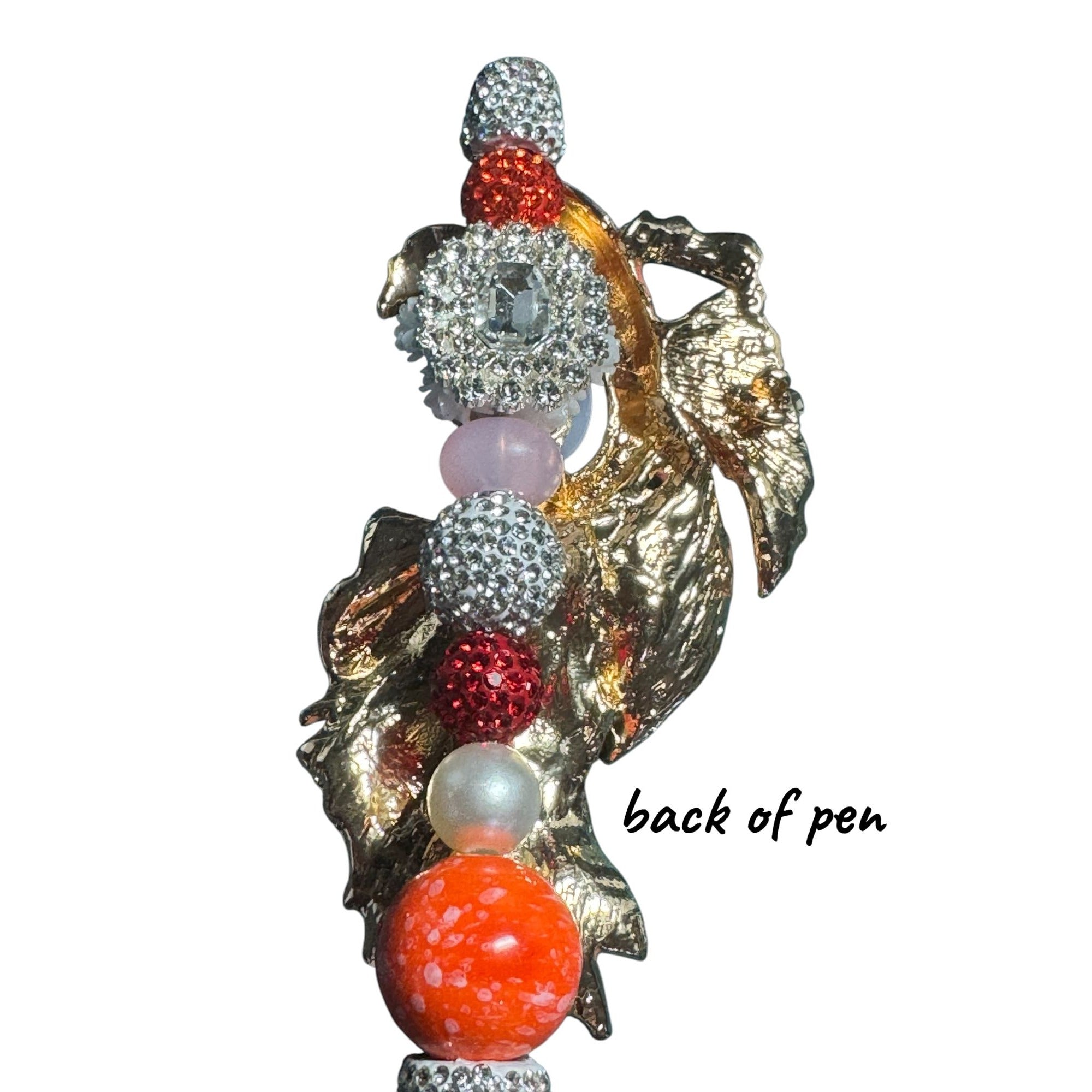Luxury Jeweled Decorative Pen – Crystal Encrusted Phoenix/Fish Design, Pearl Accent, Collectible Gift