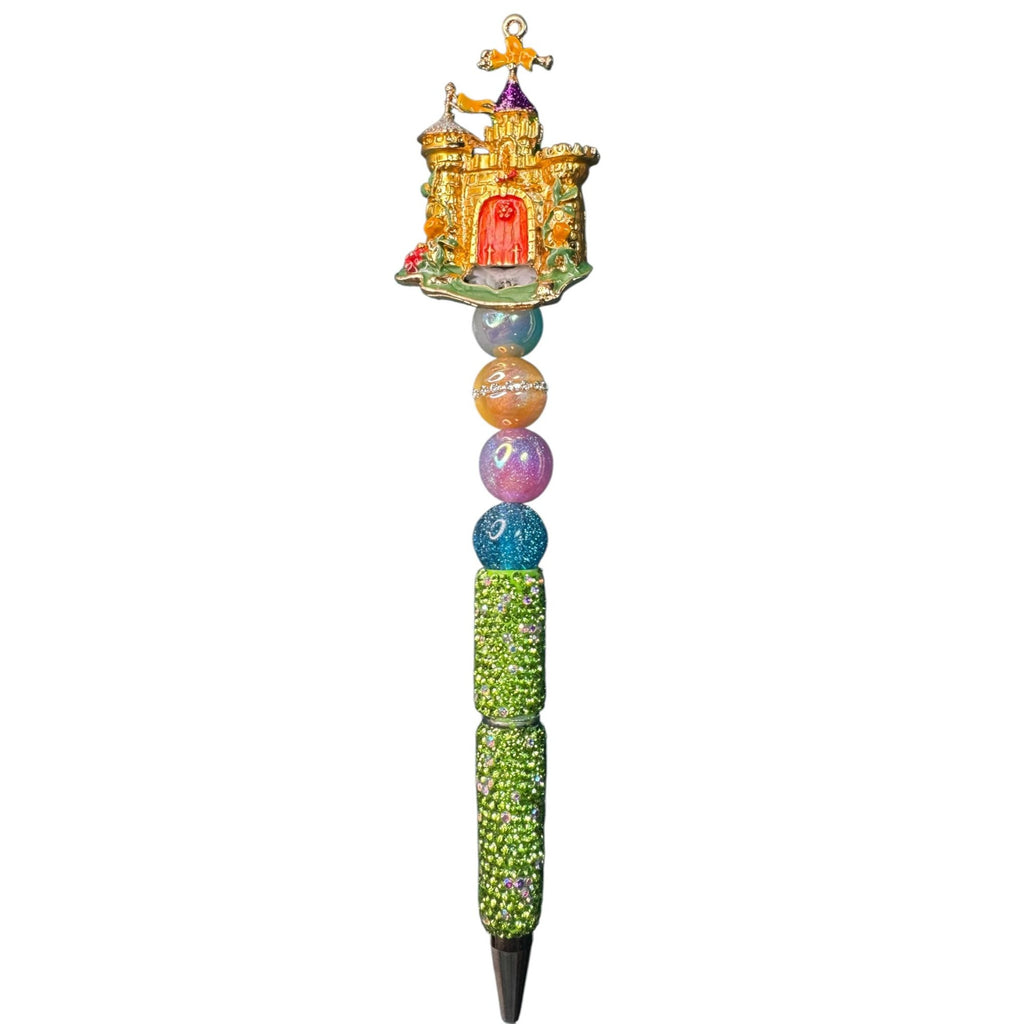 Castle-Themed Decorative Pen With Beaded Handle & Enamel Accents