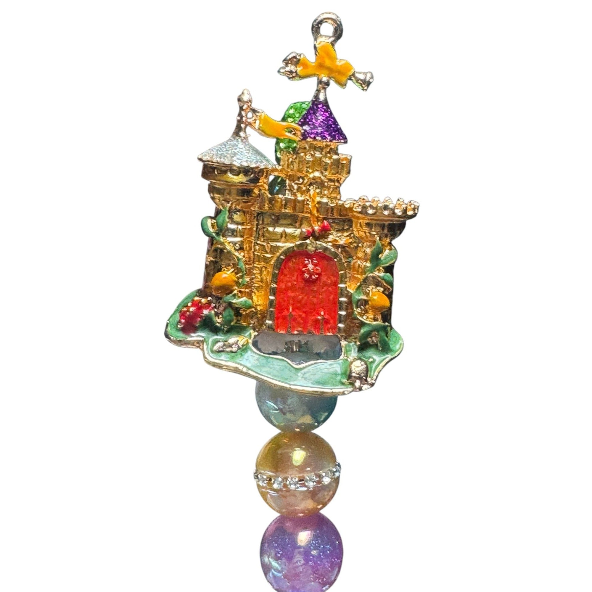 Castle-Themed Decorative Pen With Beaded Handle & Enamel Accents