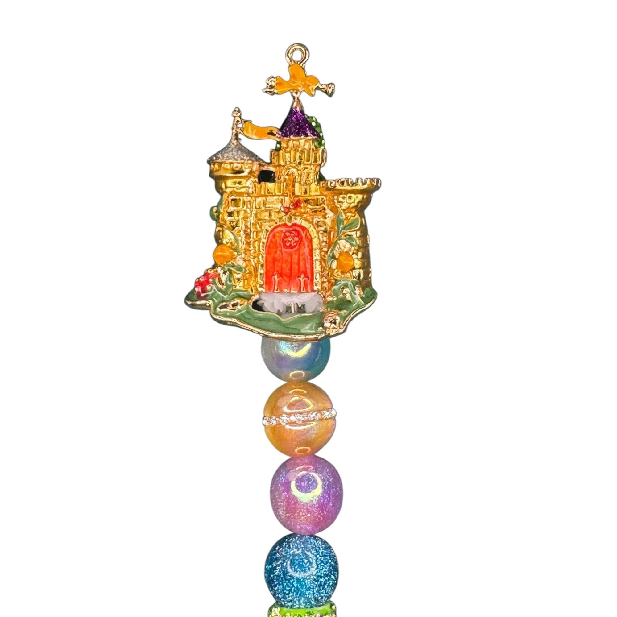 Castle-Themed Decorative Pen With Beaded Handle & Enamel Accents