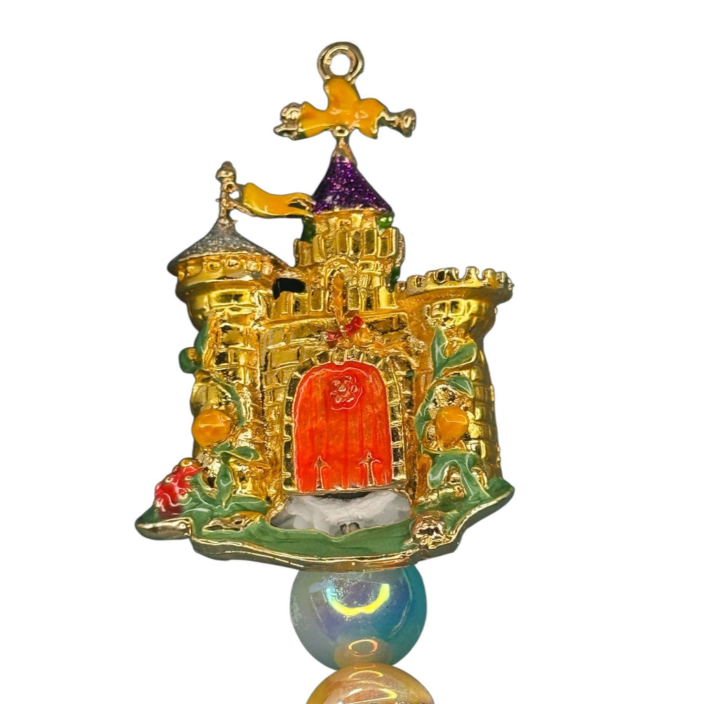 Castle-Themed Decorative Pen With Beaded Handle & Enamel Accents