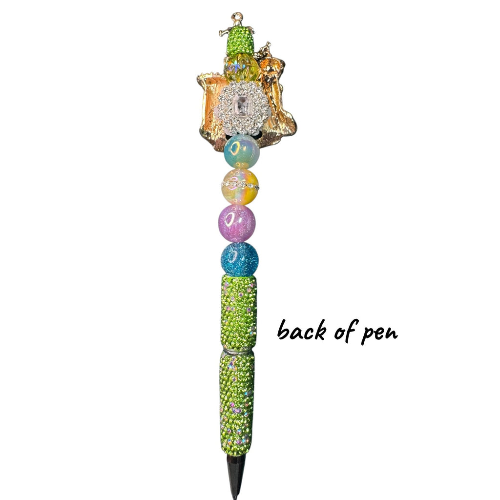 Castle-Themed Decorative Pen With Beaded Handle & Enamel Accents