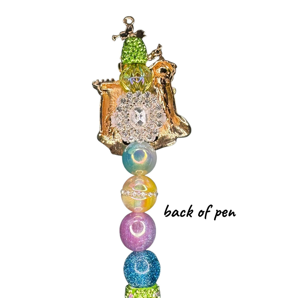 Castle-Themed Decorative Pen With Beaded Handle & Enamel Accents