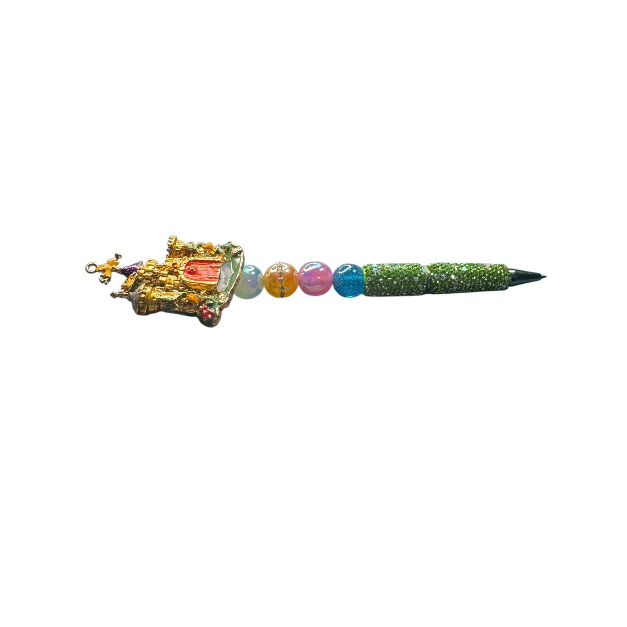 Castle-Themed Decorative Pen With Beaded Handle & Enamel Accents