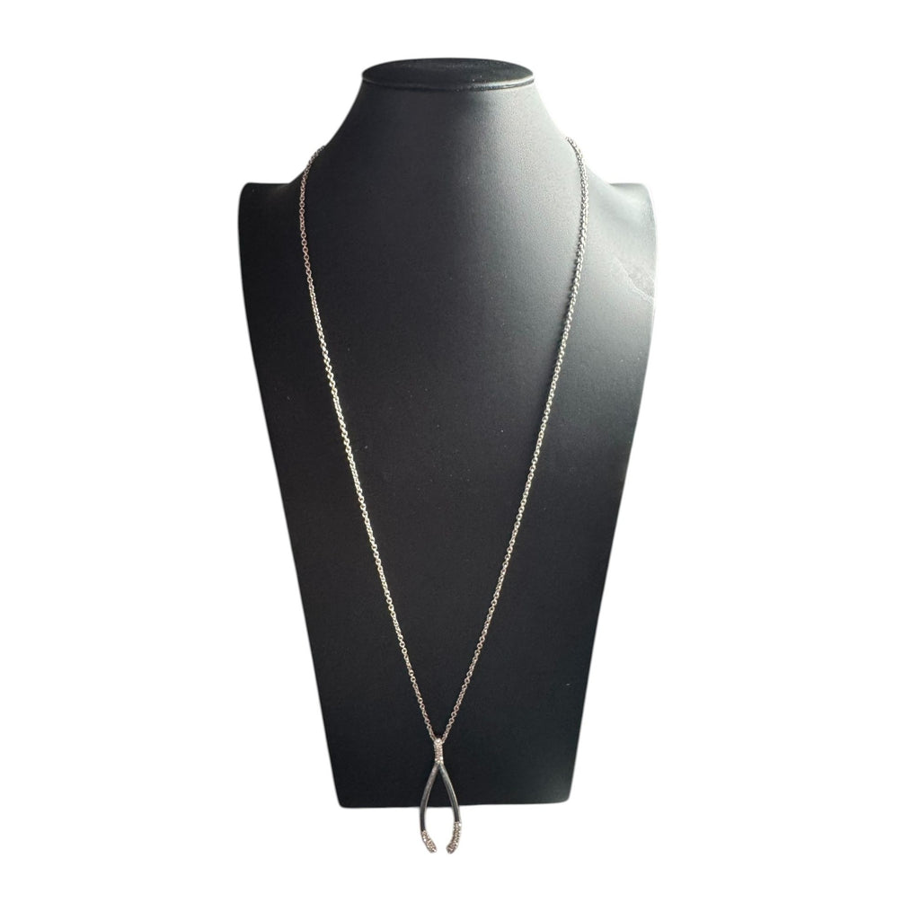 Wishbone Pendant Necklace With Rhinestone Accents Silver-Tone Chain Elegant Design For Everyday Wear & Special Occasions