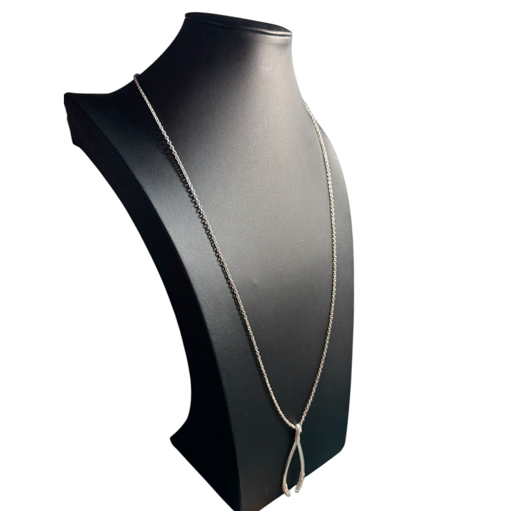 Wishbone Pendant Necklace With Rhinestone Accents Silver-Tone Chain Elegant Design For Everyday Wear & Special Occasions