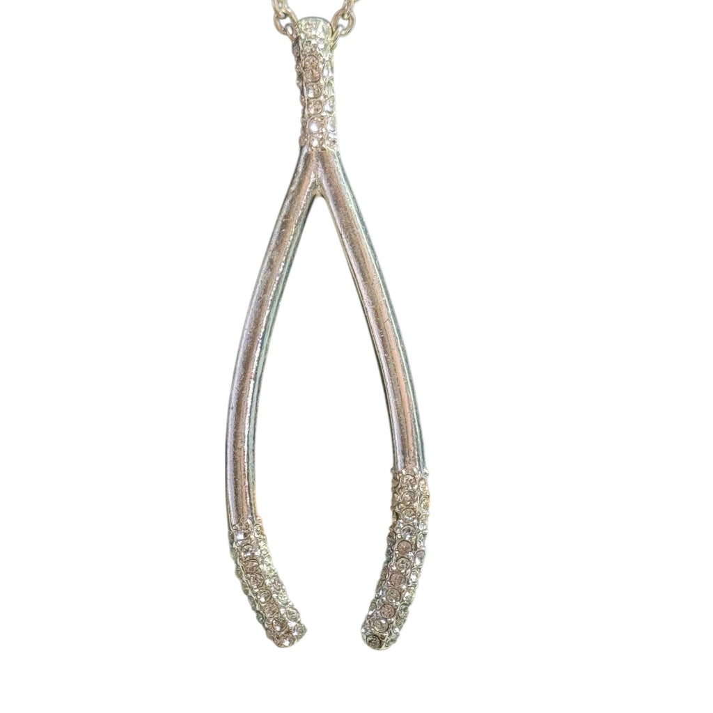 Wishbone Pendant Necklace With Rhinestone Accents Silver-Tone Chain Elegant Design For Everyday Wear & Special Occasions