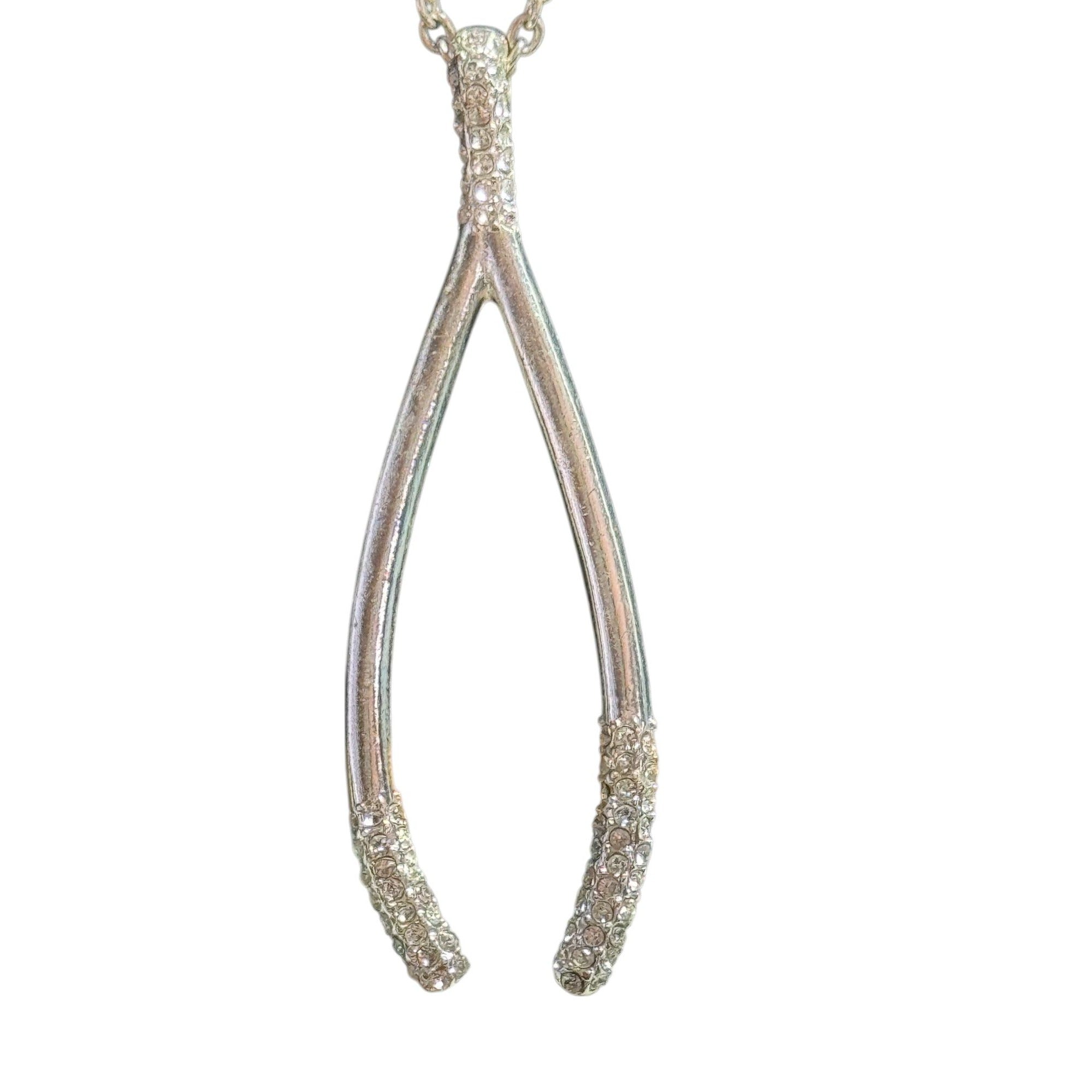 Wishbone Pendant Necklace With Rhinestone Accents Silver-Tone Chain Elegant Design For Everyday Wear & Special Occasions