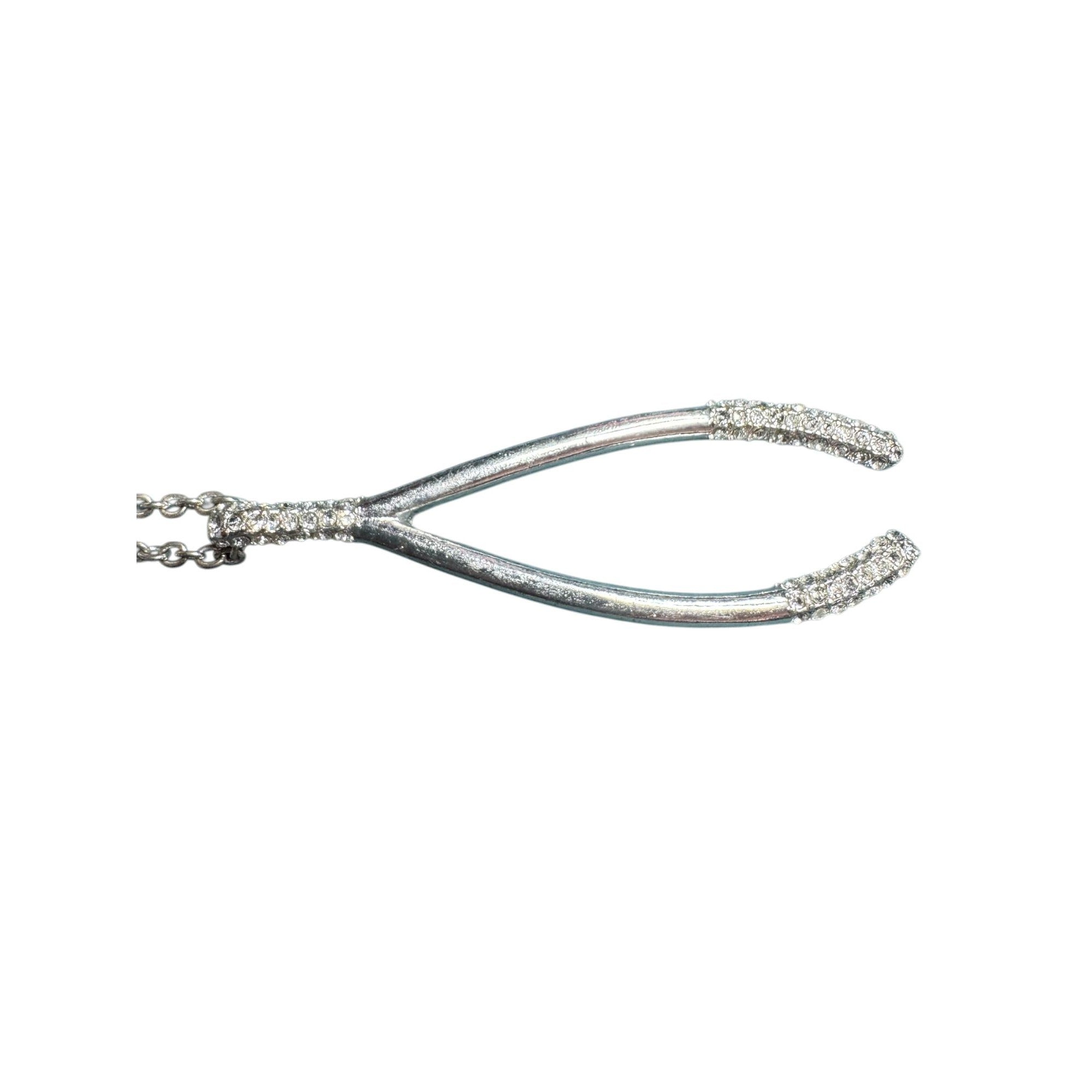 Wishbone Pendant Necklace With Rhinestone Accents Silver-Tone Chain Elegant Design For Everyday Wear & Special Occasions