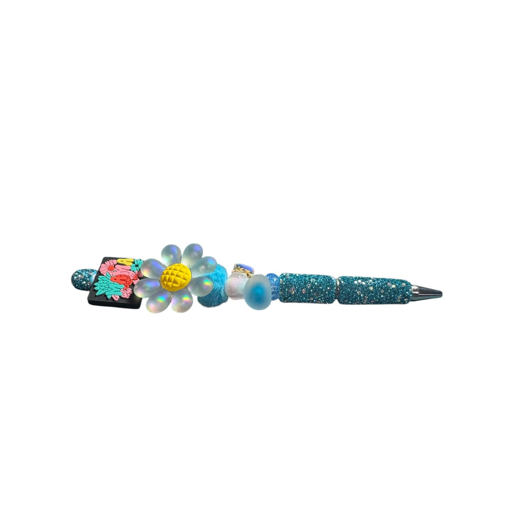 Mama-Themed Beaded Glitter Pen With Floral Charm Blue & Yellow Gift For Moms