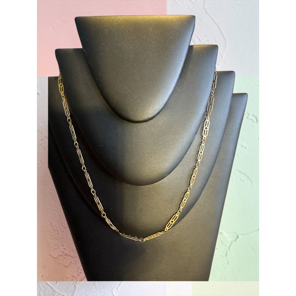 Vintage Two-Tone Link Necklace With Lobster Clasp Closure - 16-18 Inches Adjustable Length