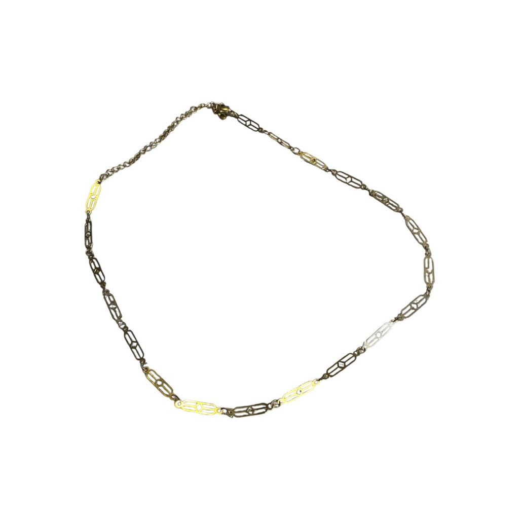 Vintage Two-Tone Link Necklace With Lobster Clasp Closure - 16-18 Inches Adjustable Length