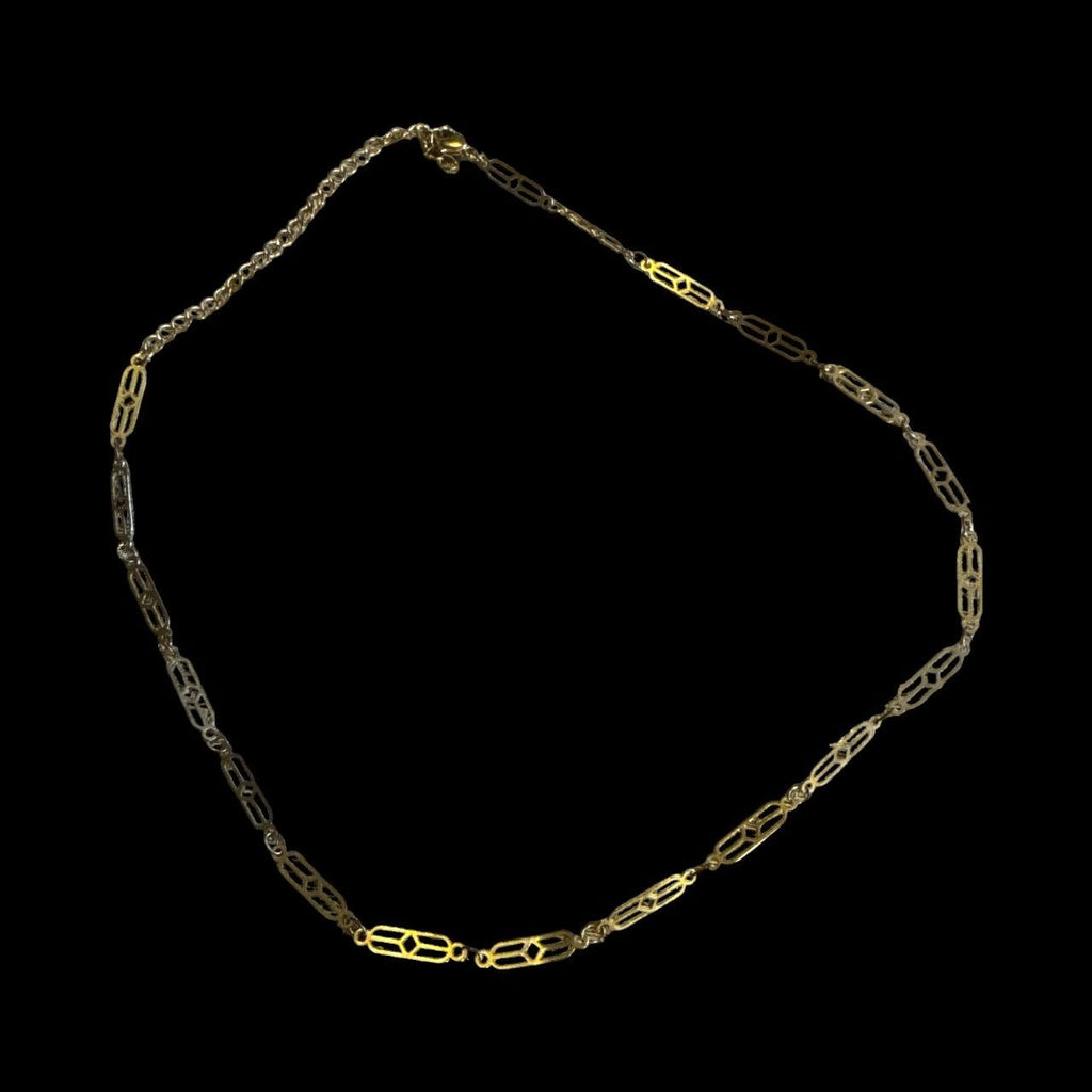 Vintage Two-Tone Link Necklace With Lobster Clasp Closure - 16-18 Inches Adjustable Length
