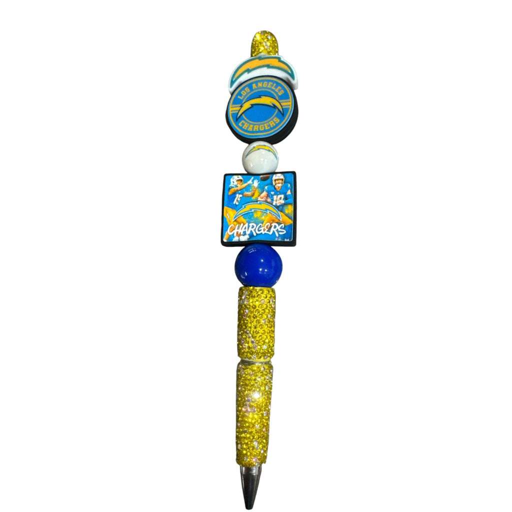 Los Angeles Chargers Themed Decorative Pen With Beaded Design & Rhinestones - Unique Sports Gift