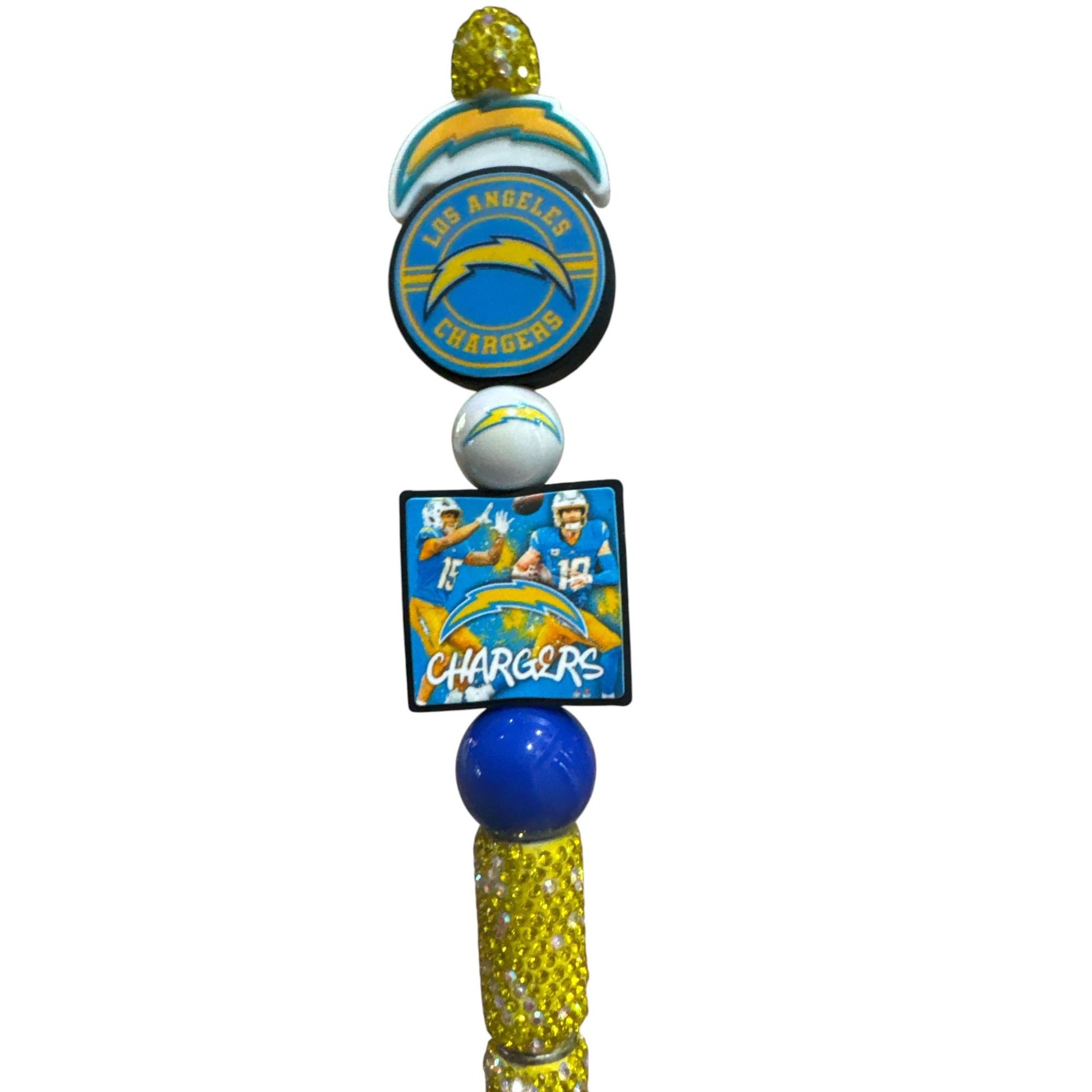 Los Angeles Chargers Themed Decorative Pen With Beaded Design & Rhinestones - Unique Sports Gift