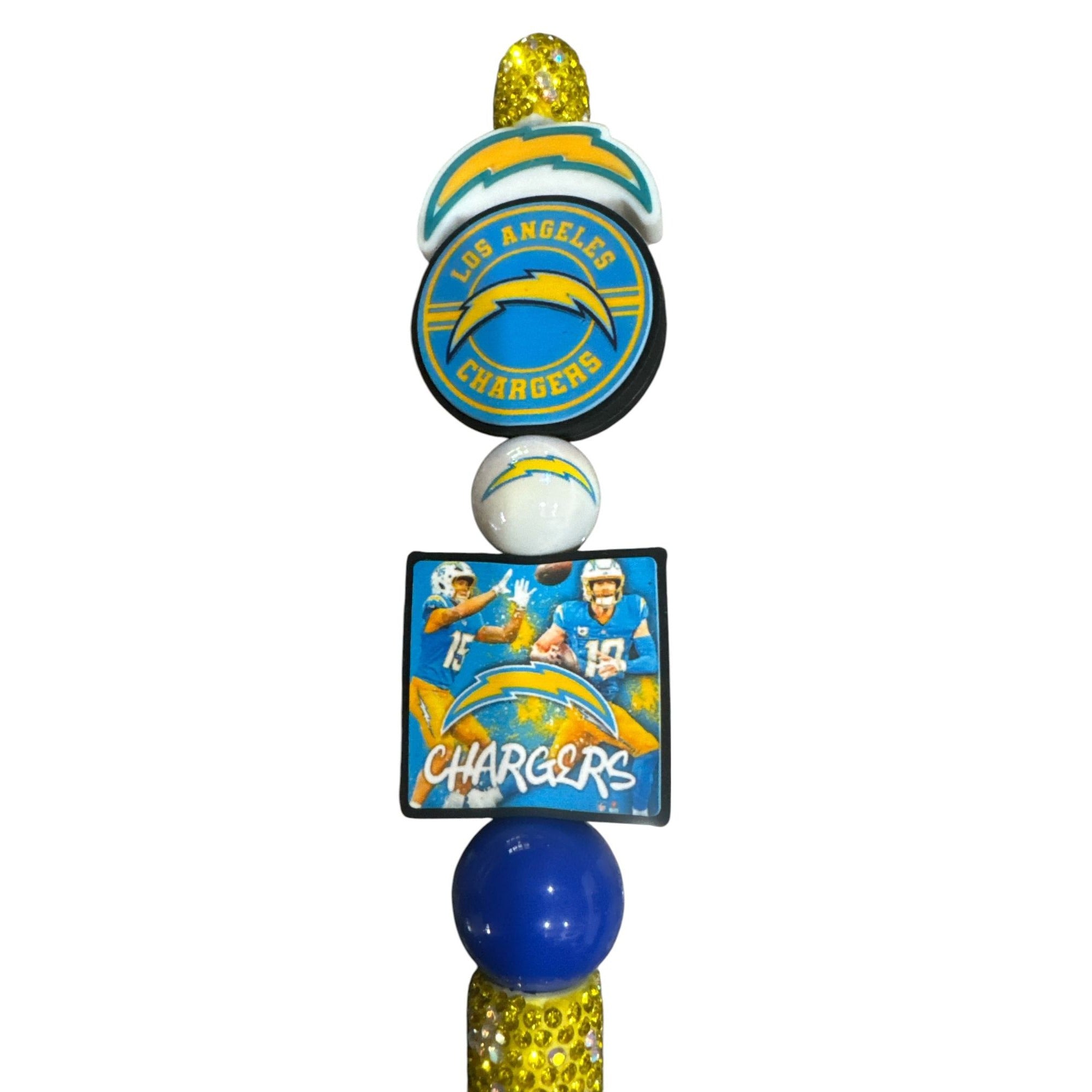 Los Angeles Chargers Themed Decorative Pen With Beaded Design & Rhinestones - Unique Sports Gift