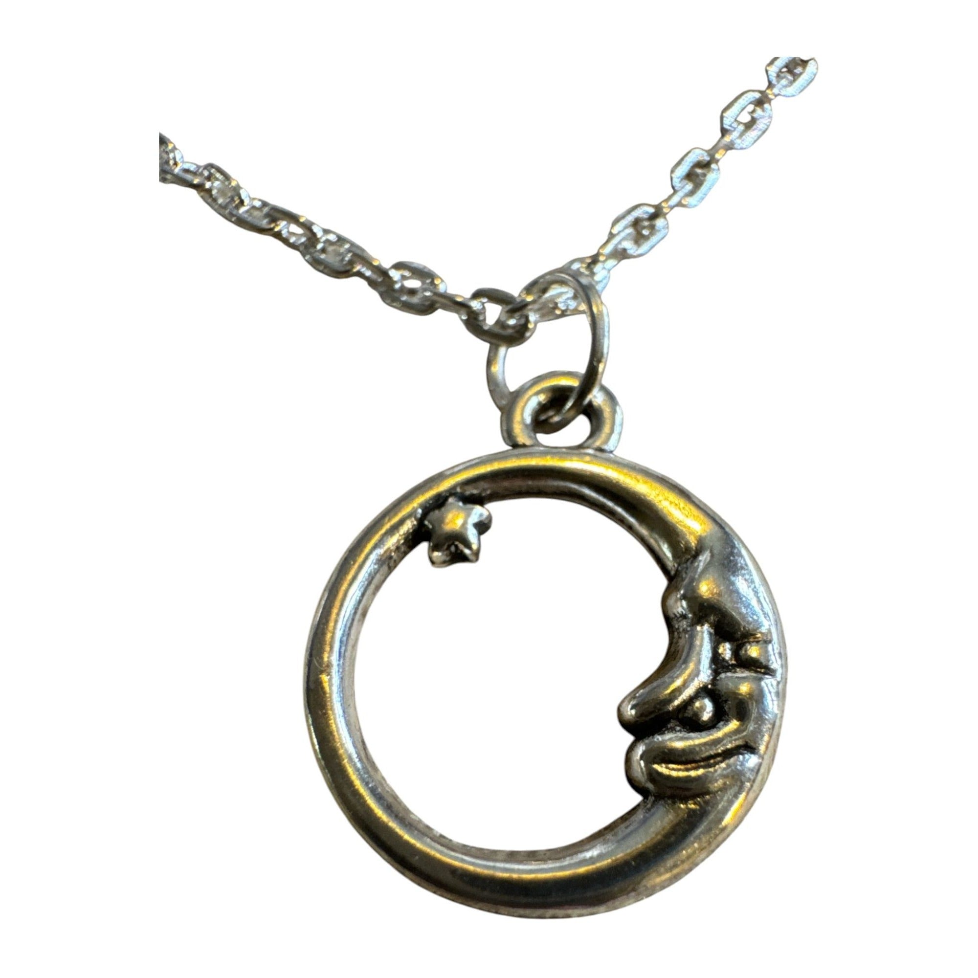 Silver Moon & Star Pendant Necklace