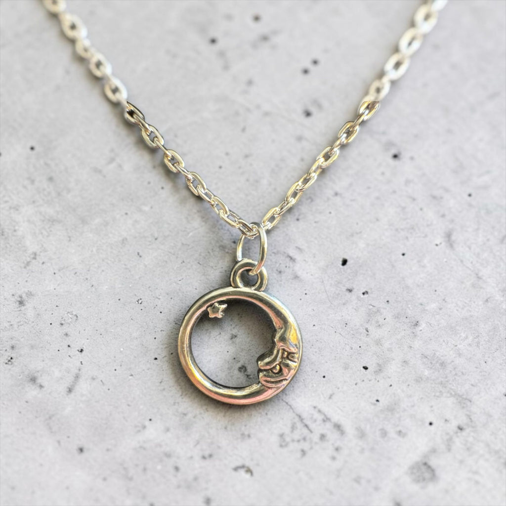 Silver Moon & Star Pendant Necklace