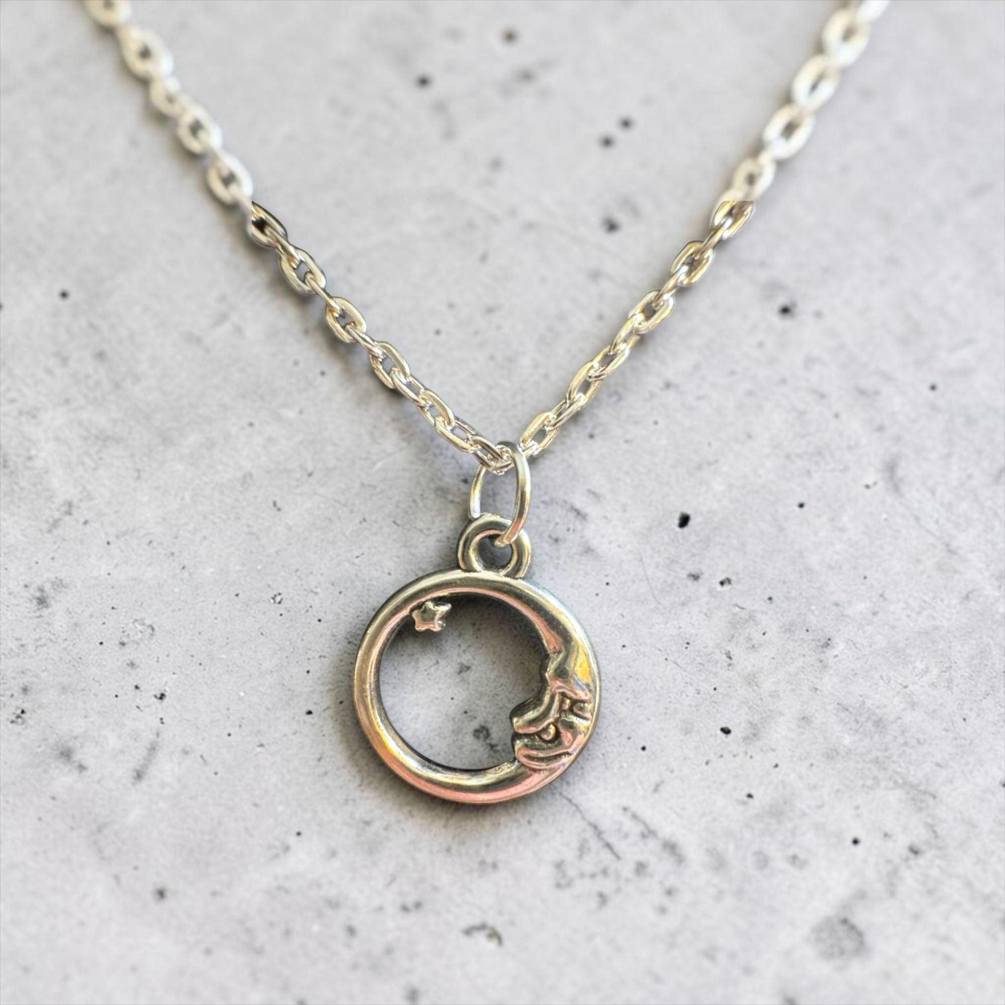 Silver Moon & Star Pendant Necklace