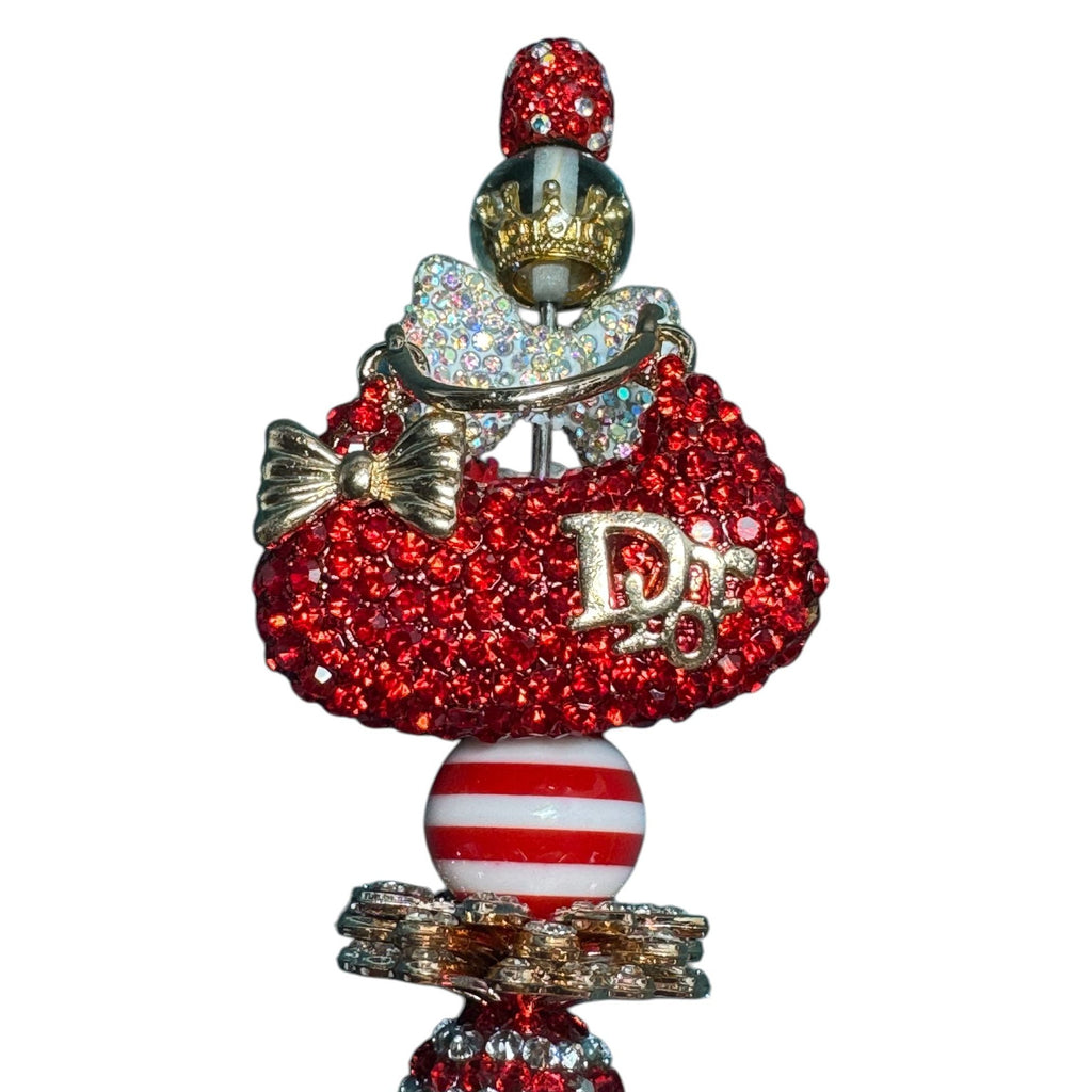 Handcrafted Red Crystal Pen With Decorative Charms & Gold Accents