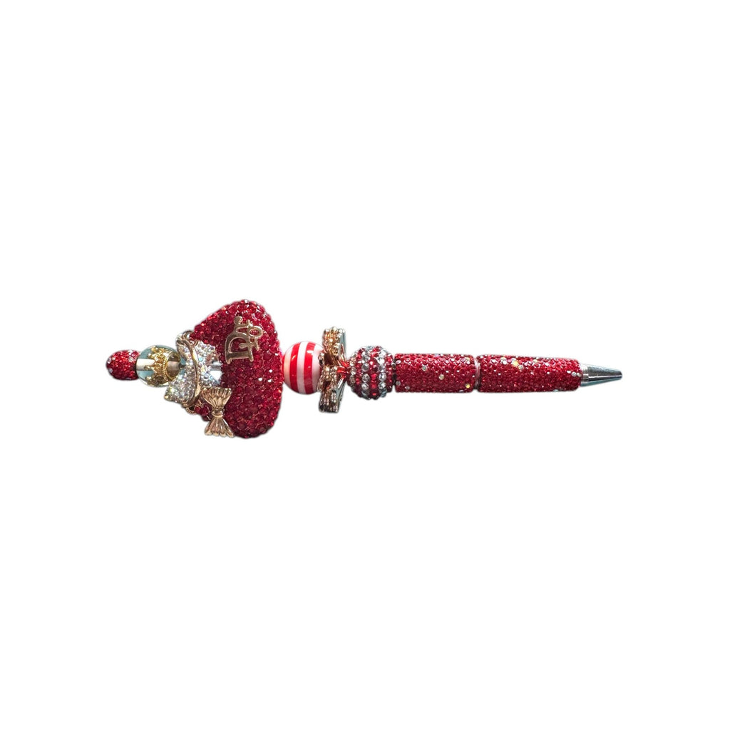 Handcrafted Red Crystal Pen With Decorative Charms & Gold Accents
