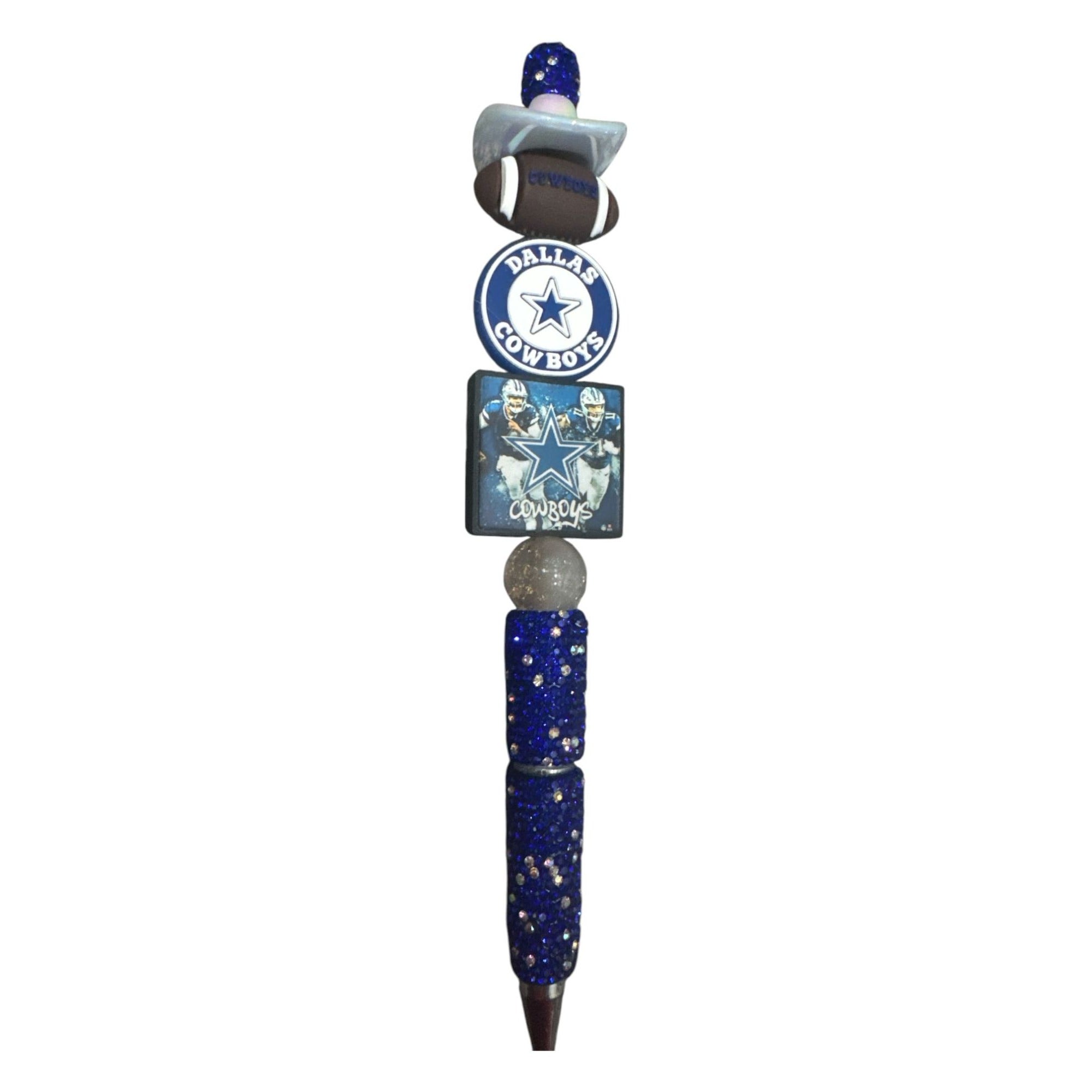 Dallas Cowboys Themed Glitter Pen With Cowboy Hat Topper And Football Accents For Writing & Gift Use