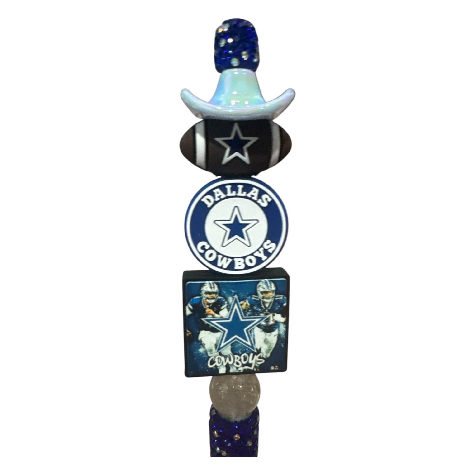 Dallas Cowboys Themed Glitter Pen With Cowboy Hat Topper And Football Accents For Writing & Gift Use