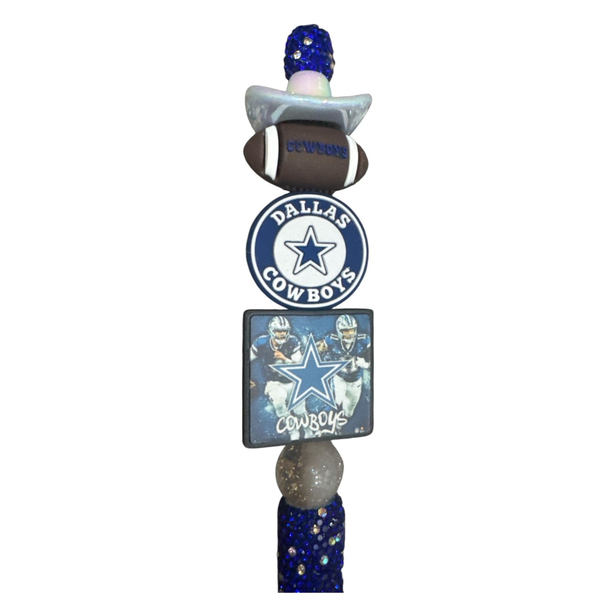 Dallas Cowboys Themed Glitter Pen With Cowboy Hat Topper And Football Accents For Writing & Gift Use