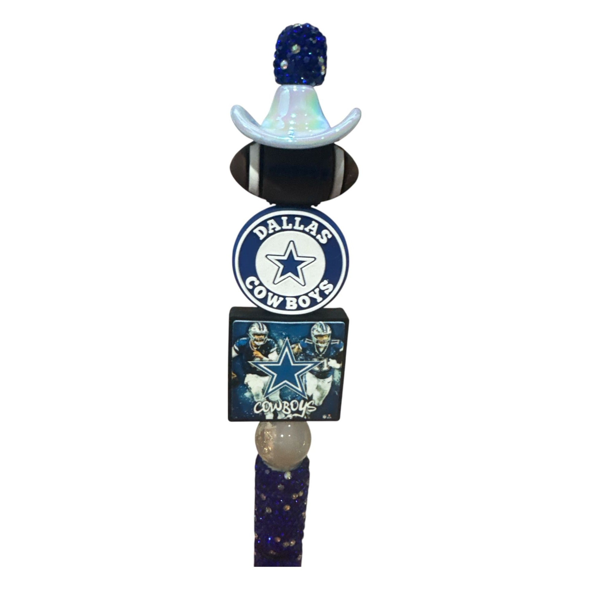 Dallas Cowboys Themed Glitter Pen With Cowboy Hat Topper And Football Accents For Writing & Gift Use