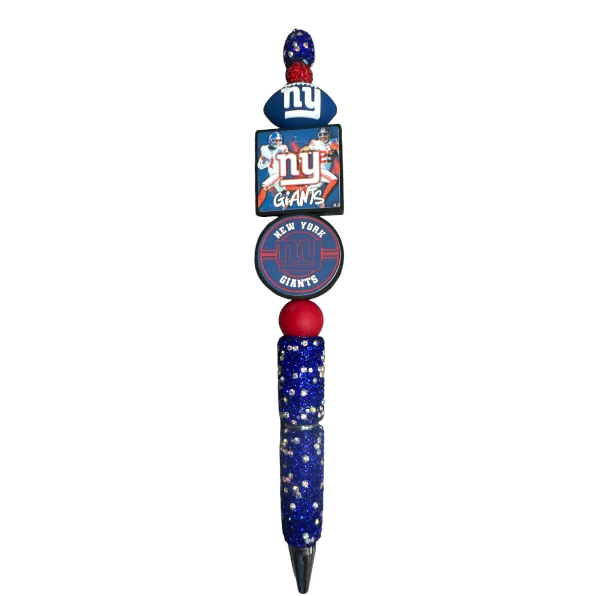 New York Giants Beaded Pen With Sparkling Blue Handle For Football Fans & Office Use