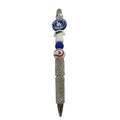 Los Angeles Dodgers Themed Glitter Pen With Decorative Beaded Design Silver & Blue