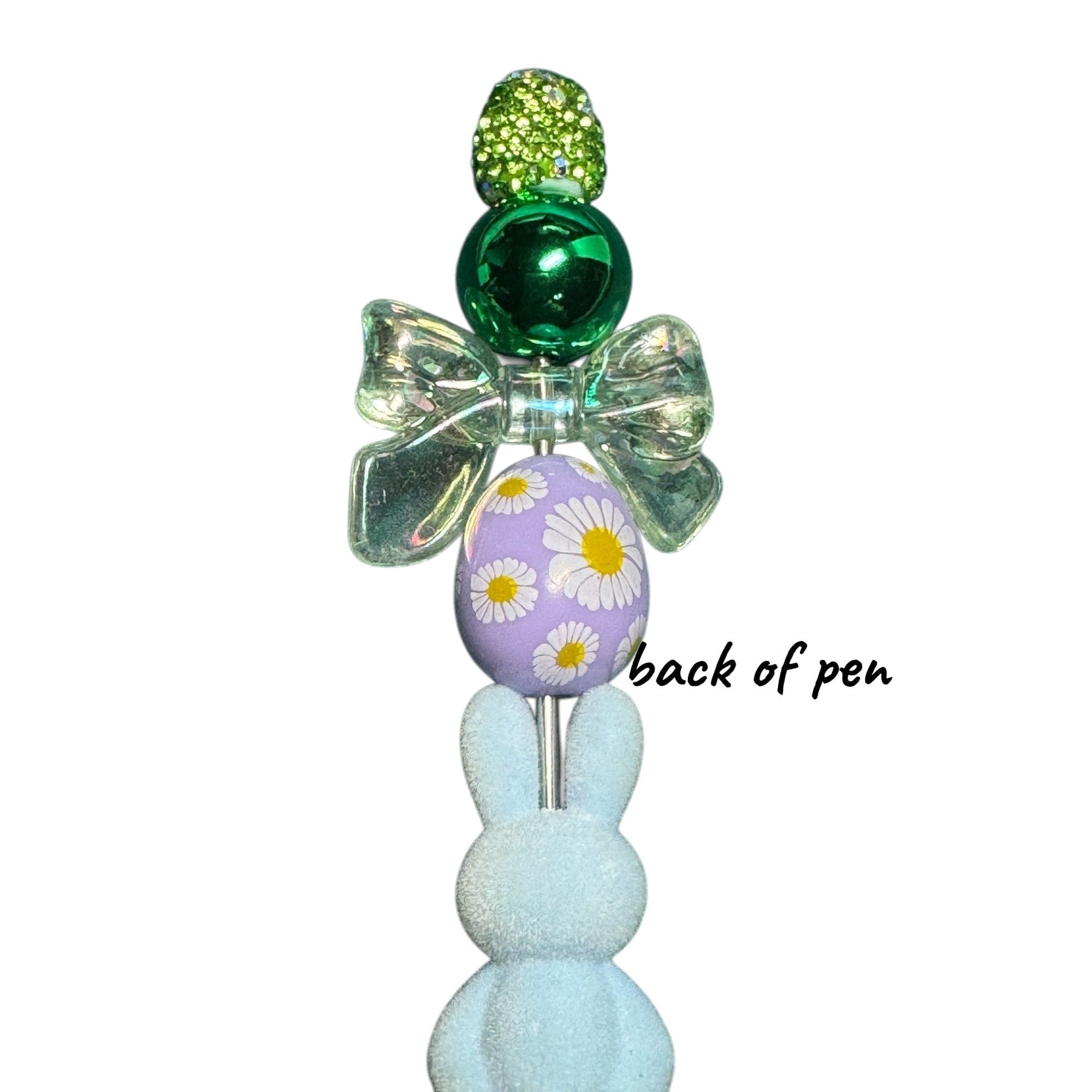 Easter-Themed Decorative Pen With Green Rhinestones Blue Bunny Daisies And Bow Fun Writing Accessory Or Novelty Gift