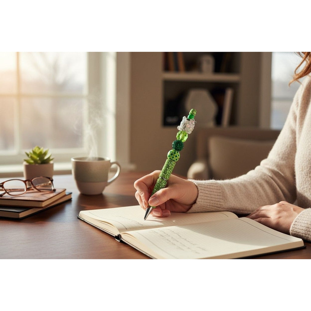 My Melody Beaded Green Ballpoint Pen with Rhinestones & Decorative Accents for Writing or Gifting