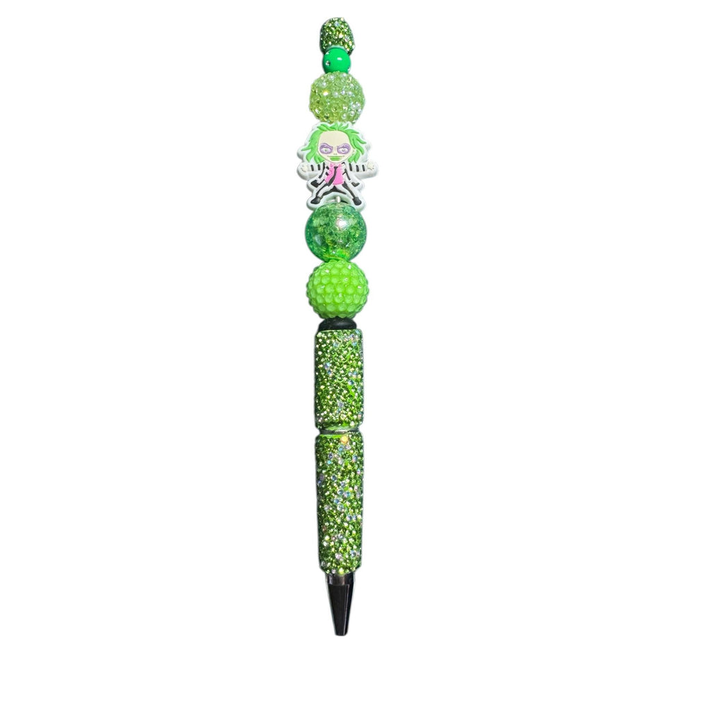 Beetlejuice-themed Beaded Novelty Pen with Green Character Charm Design