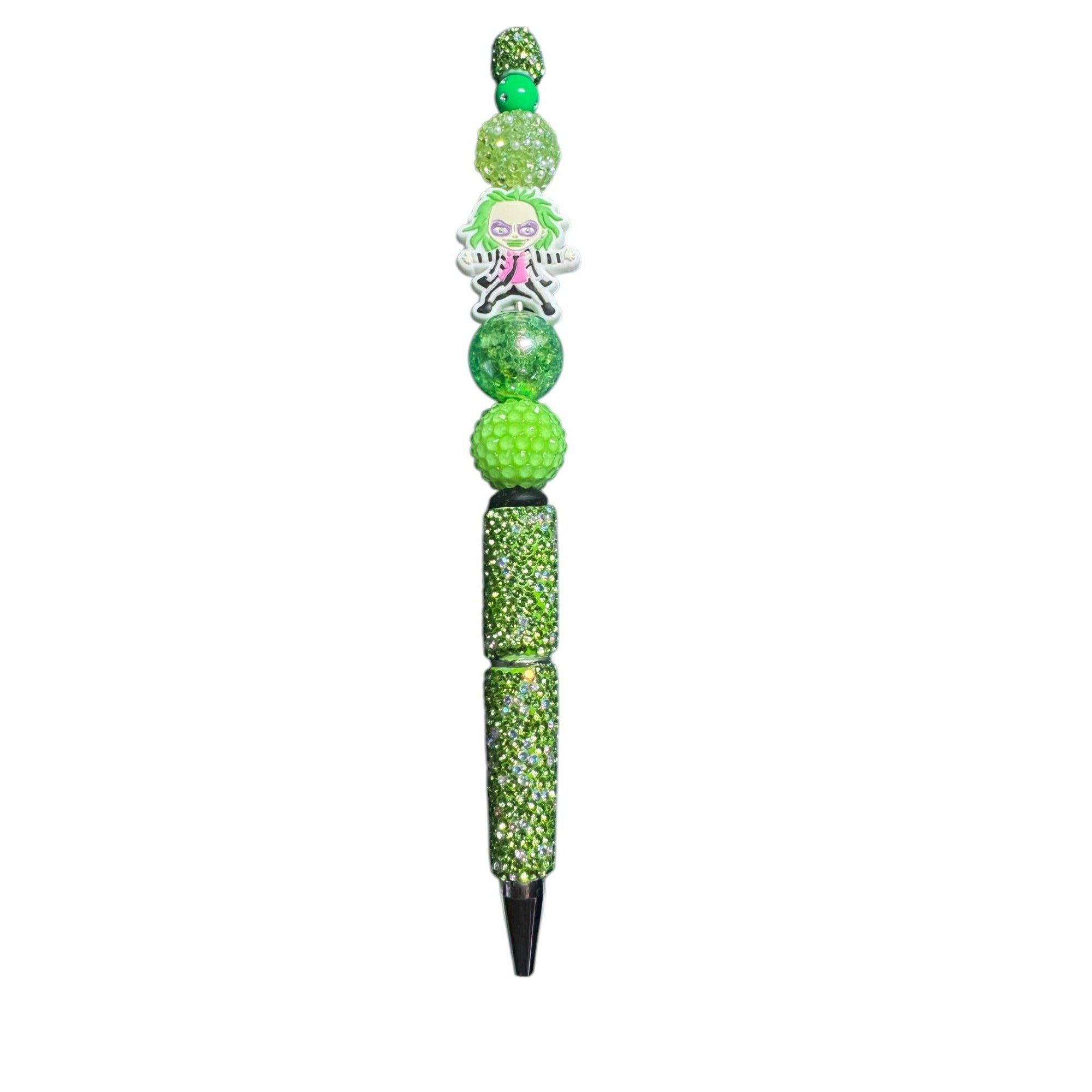 Beetlejuice-themed Beaded Novelty Pen with Green Character Charm Design