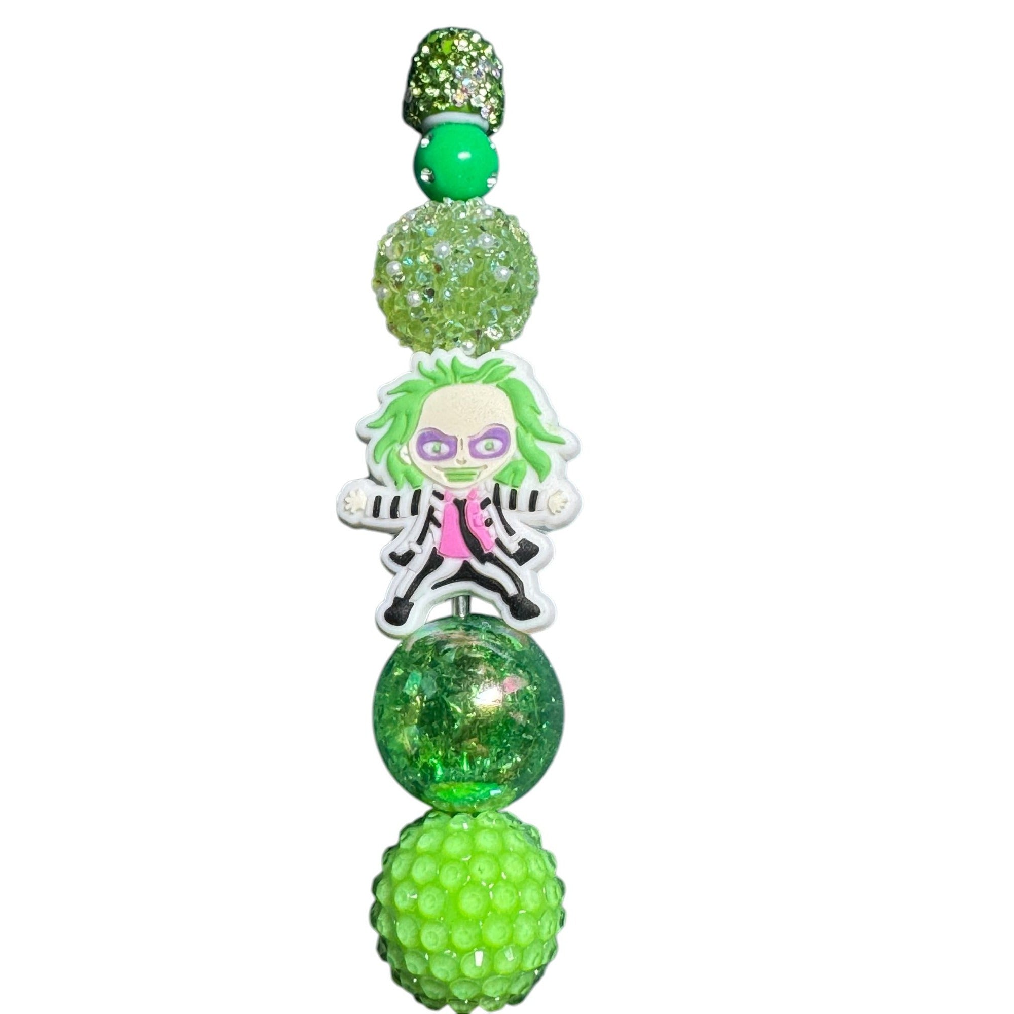 Beetlejuice-themed Beaded Novelty Pen with Green Character Charm Design