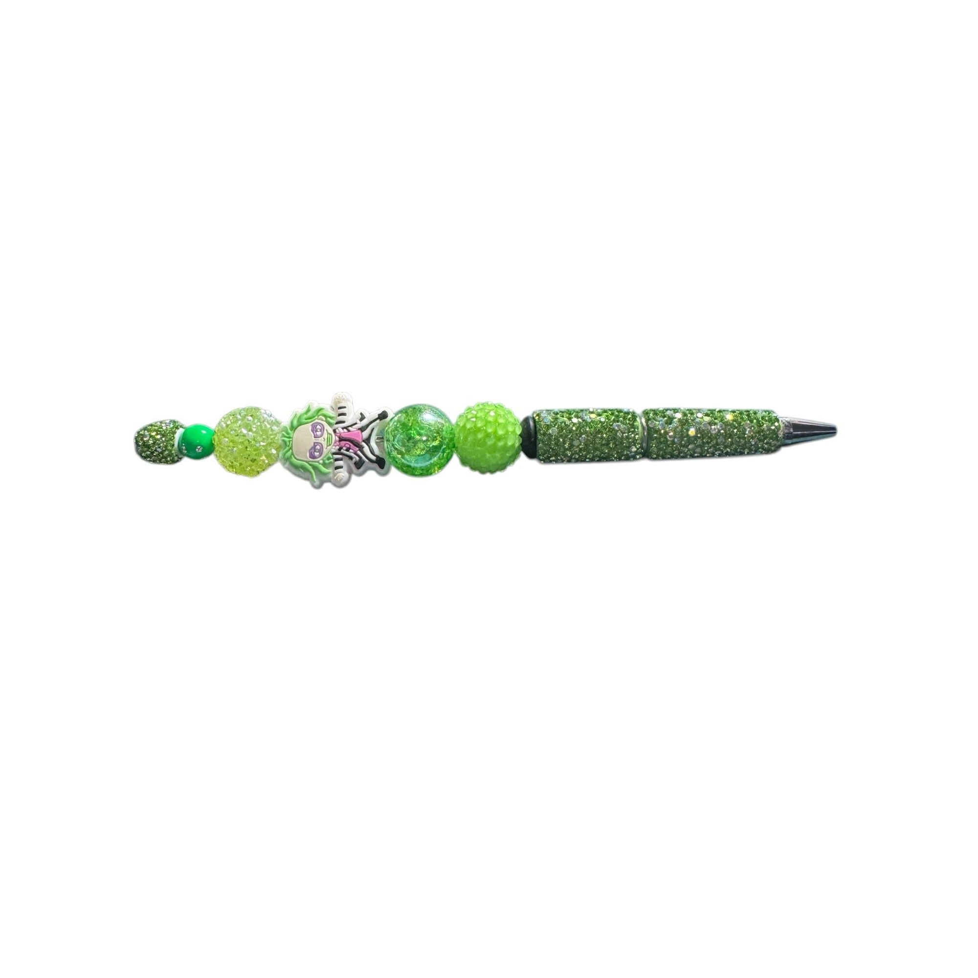 Beetlejuice-themed Beaded Novelty Pen with Green Character Charm Design