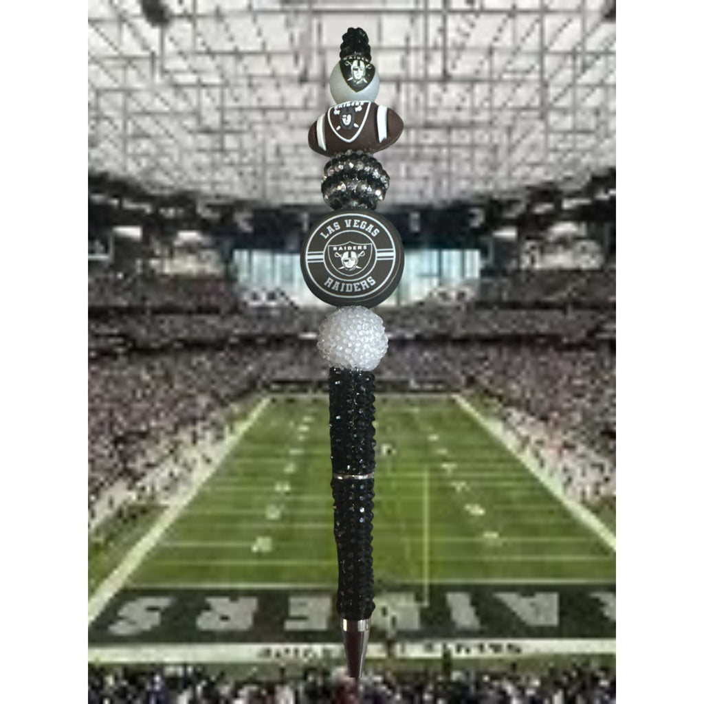 Las Vegas Raiders-Themed Decorative Pen With Beaded Accents Team Logo And Football Design