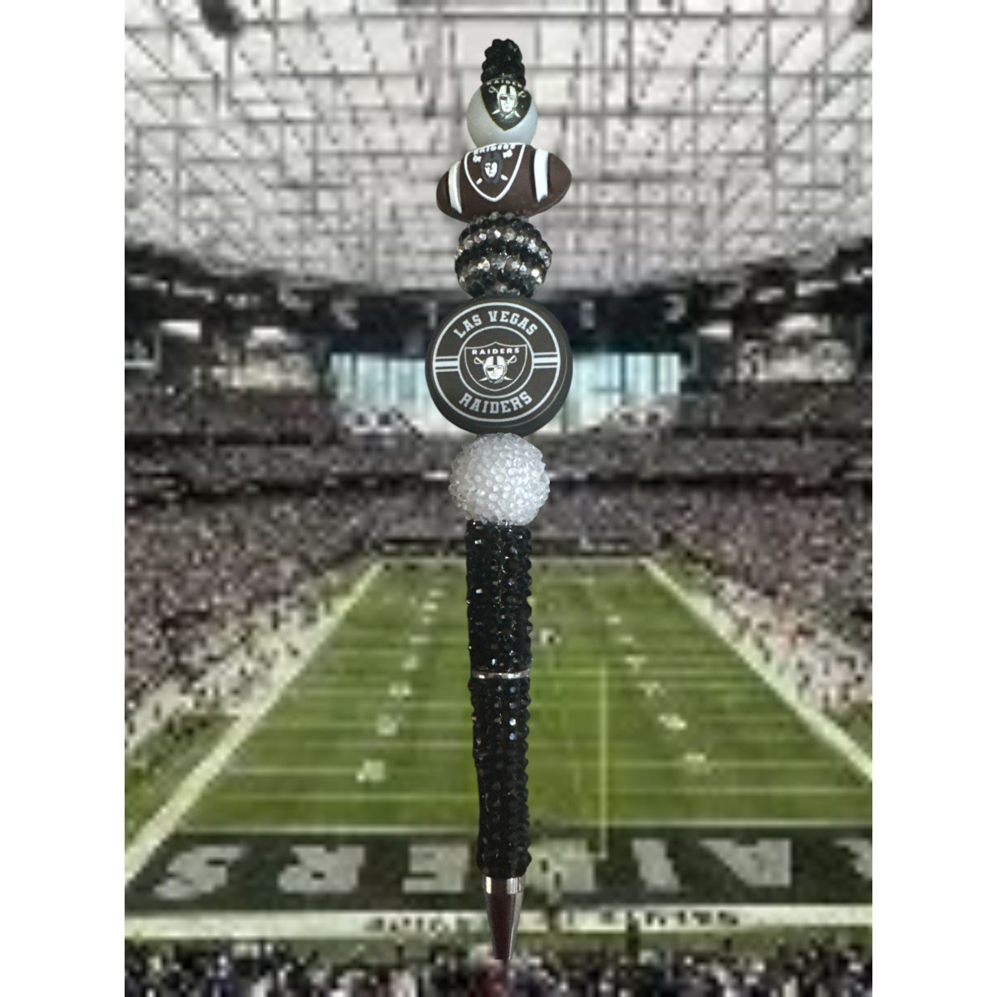 Las Vegas Raiders-Themed Decorative Pen With Beaded Accents Team Logo And Football Design