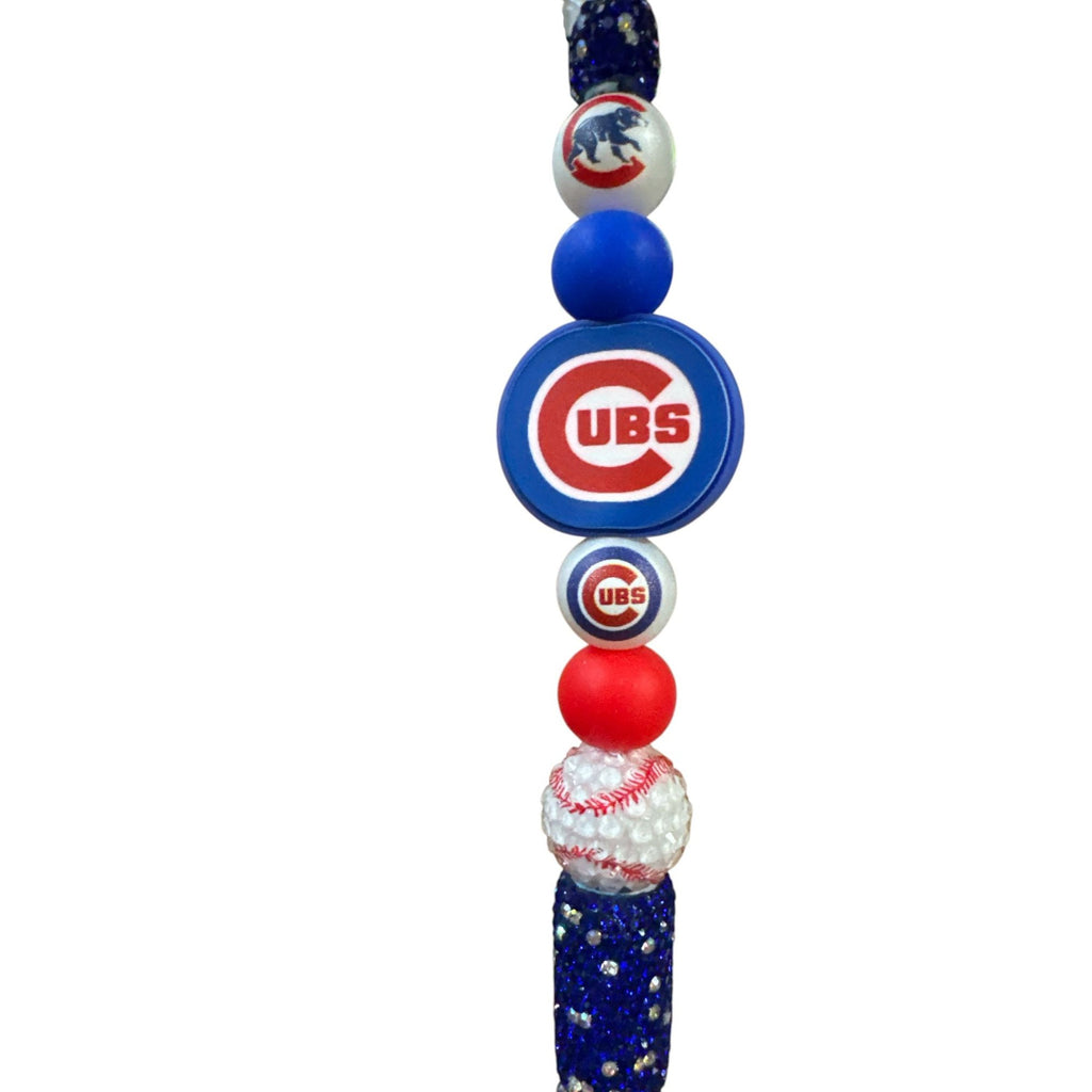 Chicago Cubs Themed Beaded Pen With Blue Glitter Accents For Writing Or Gifts