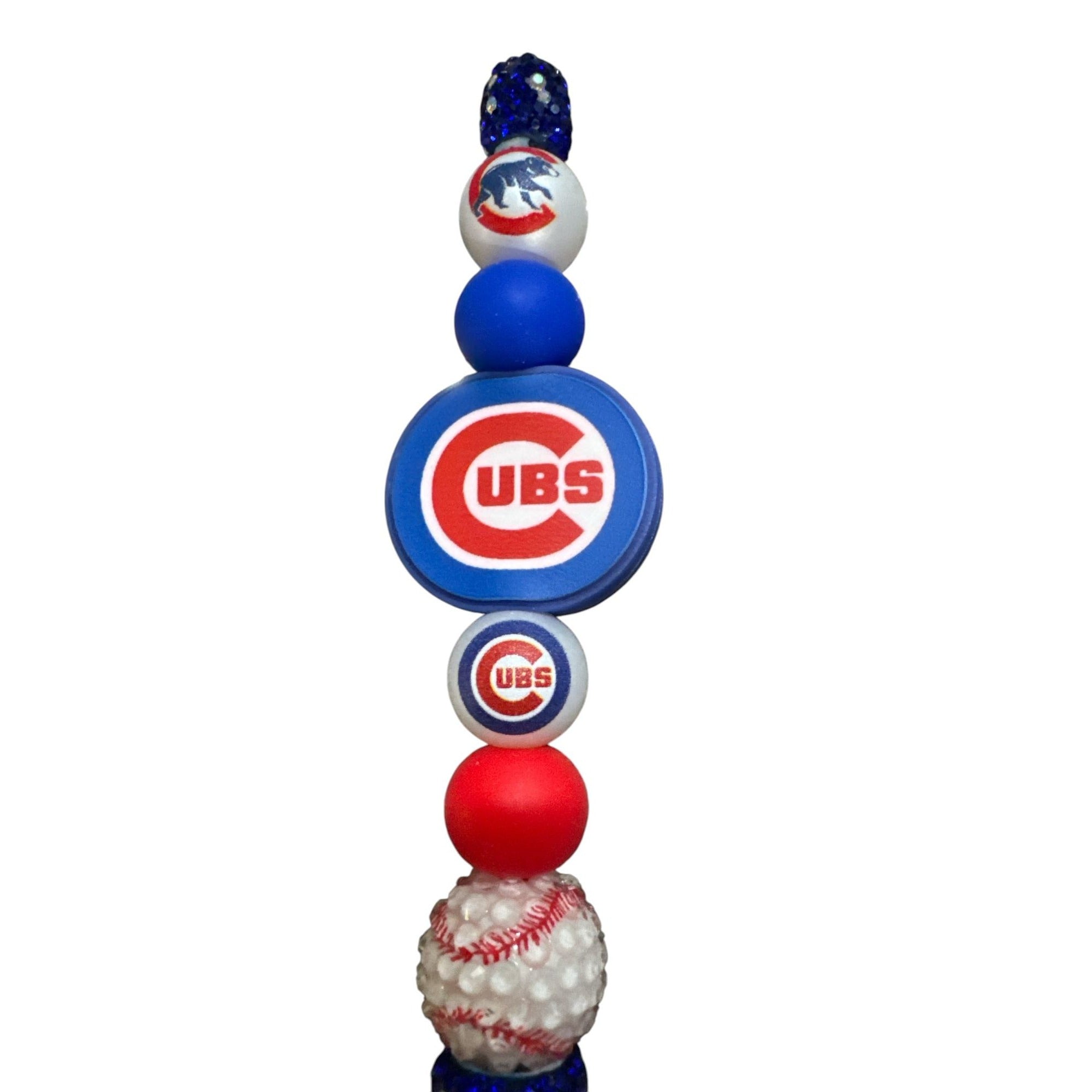 Chicago Cubs Themed Beaded Pen With Blue Glitter Accents For Writing Or Gifts