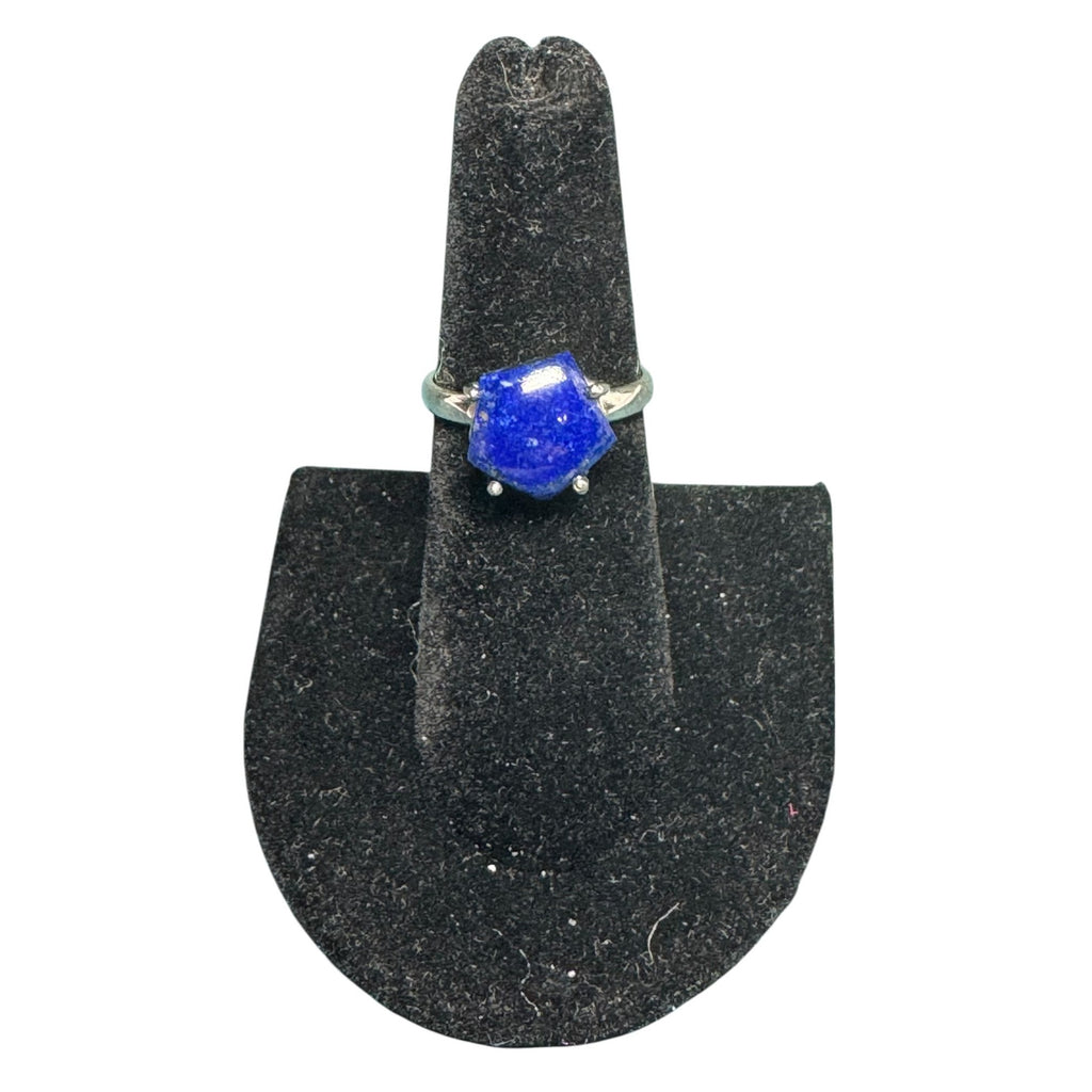 Handcrafted Sterling Silver Ring with Hexagonal Lapis Lazuli Gemstone