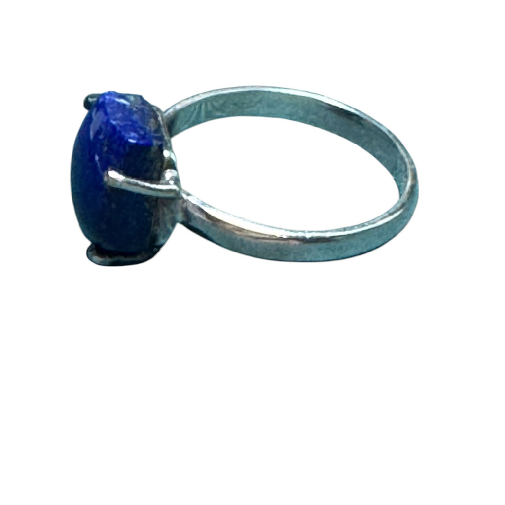 Handcrafted Sterling Silver Ring with Hexagonal Lapis Lazuli Gemstone