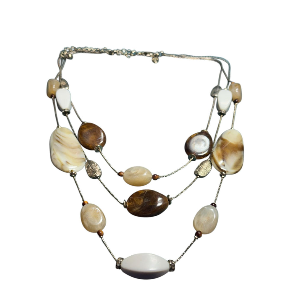 Multi-Strand Boho Necklace With Marble-Look Beads & Adjustable Chain