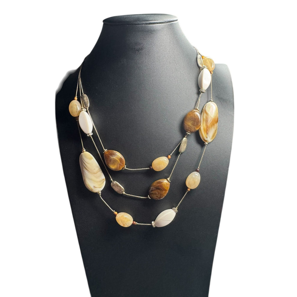 Multi-Strand Boho Necklace With Marble-Look Beads & Adjustable Chain