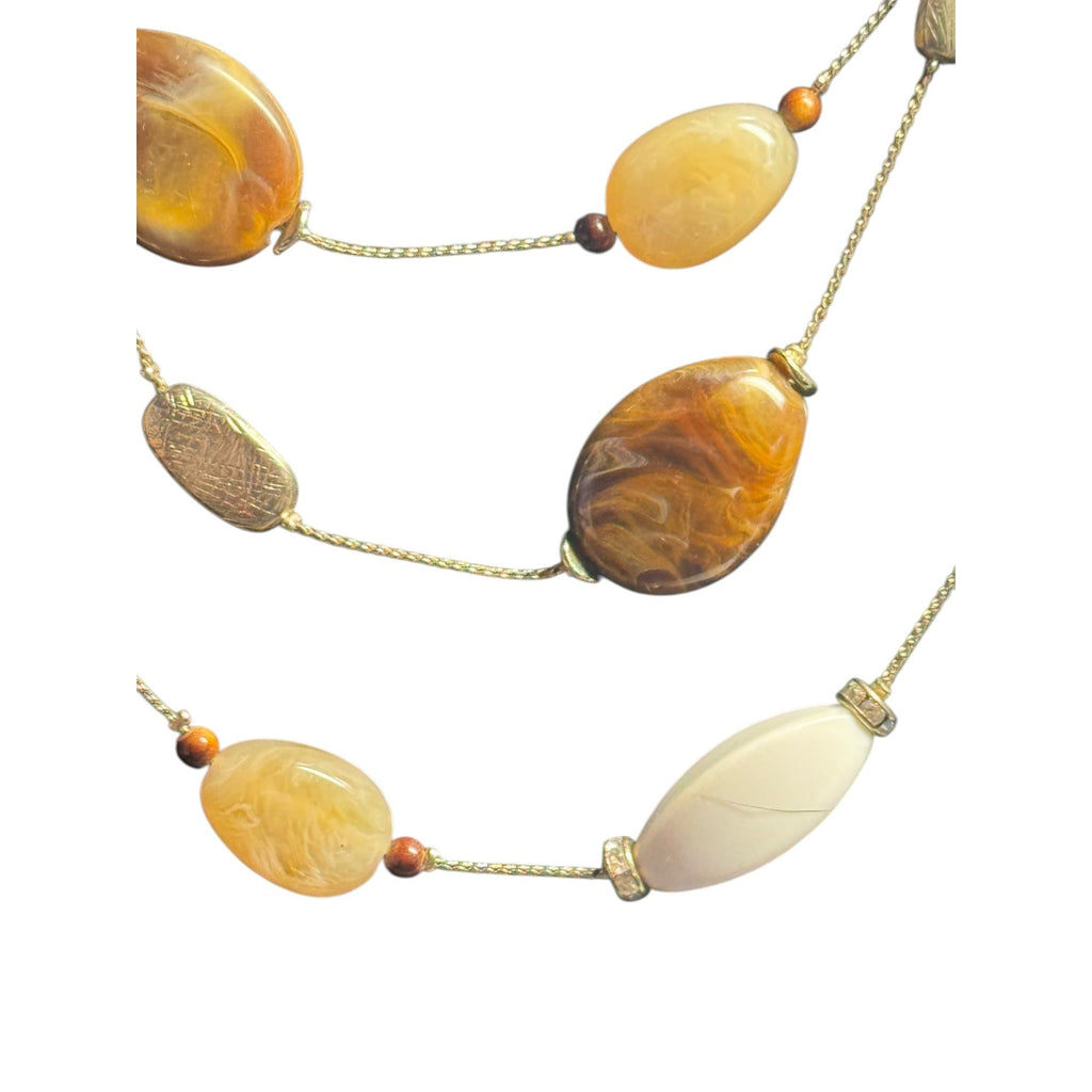 Multi-Strand Boho Necklace With Marble-Look Beads & Adjustable Chain