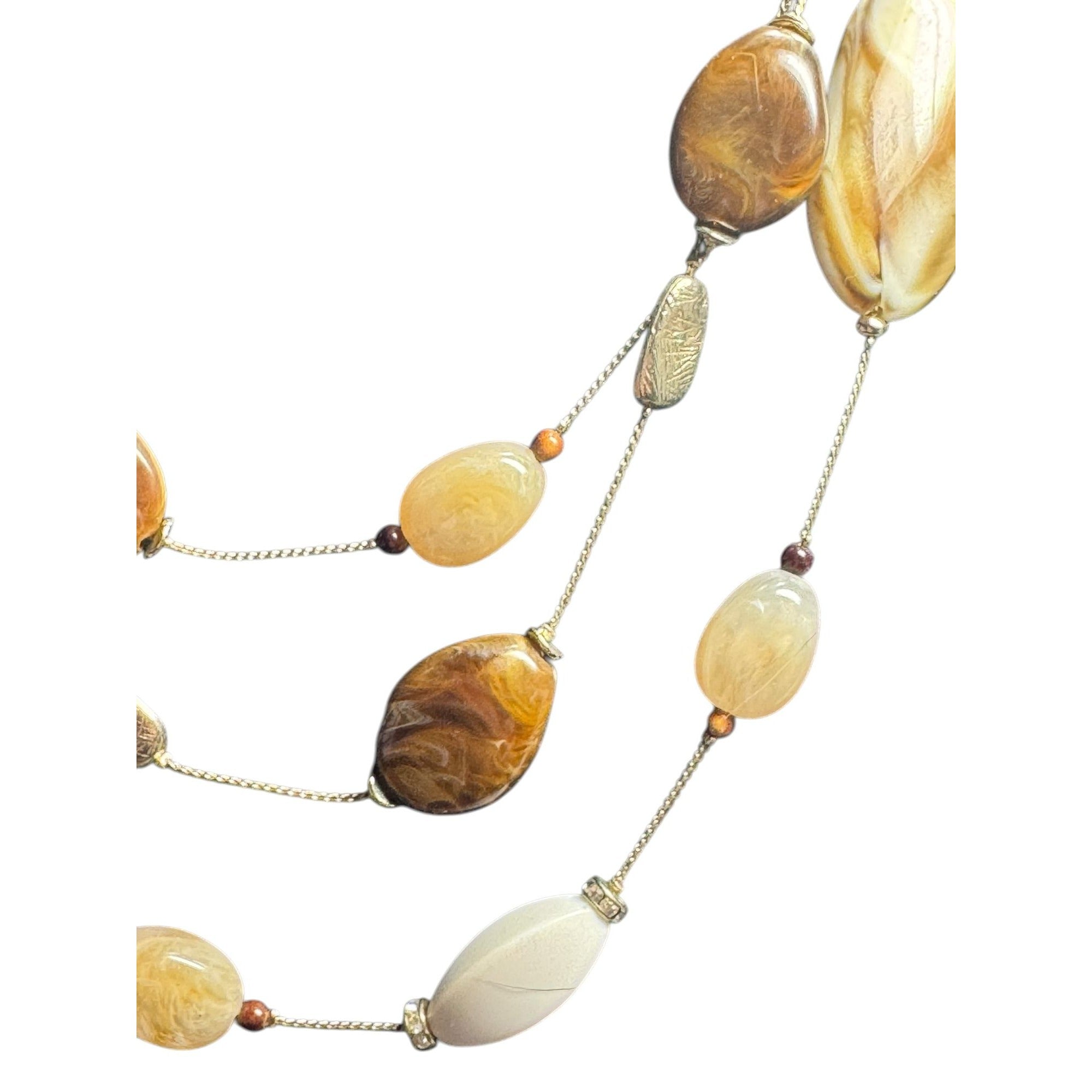 Multi-Strand Boho Necklace With Marble-Look Beads & Adjustable Chain