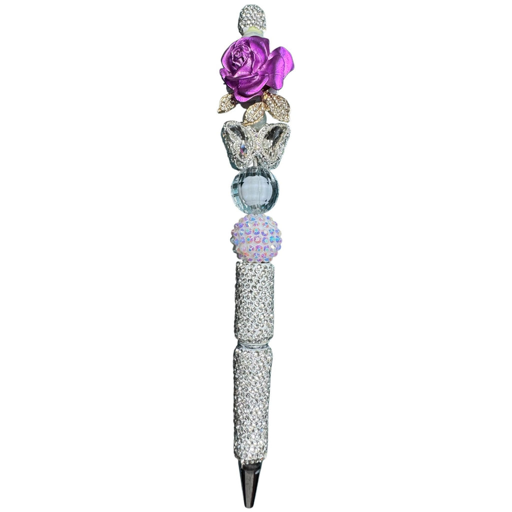 Decorative Rhinestone Ballpoint Pen With Purple Rose Butterfly & Crystal Accents Elegant Design For Writing Journaling Or Gifting
