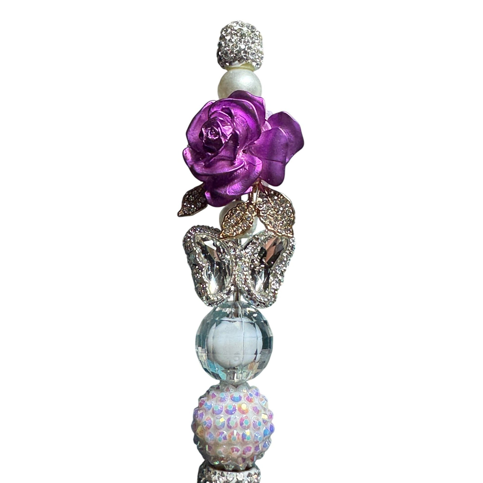 Decorative Rhinestone Ballpoint Pen With Purple Rose Butterfly & Crystal Accents Elegant Design For Writing Journaling Or Gifting
